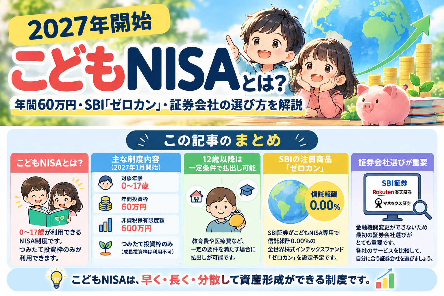 こどもNISAの証券会社比較とSBIゼロカンのポイントまとめ